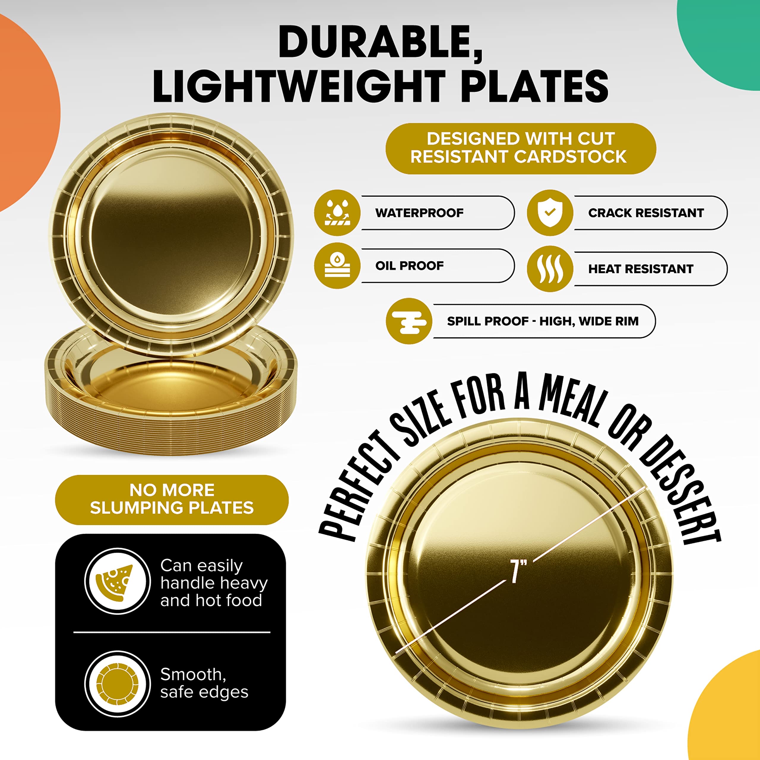 7 In. Reflective Gold Paper Plates | 100 Count