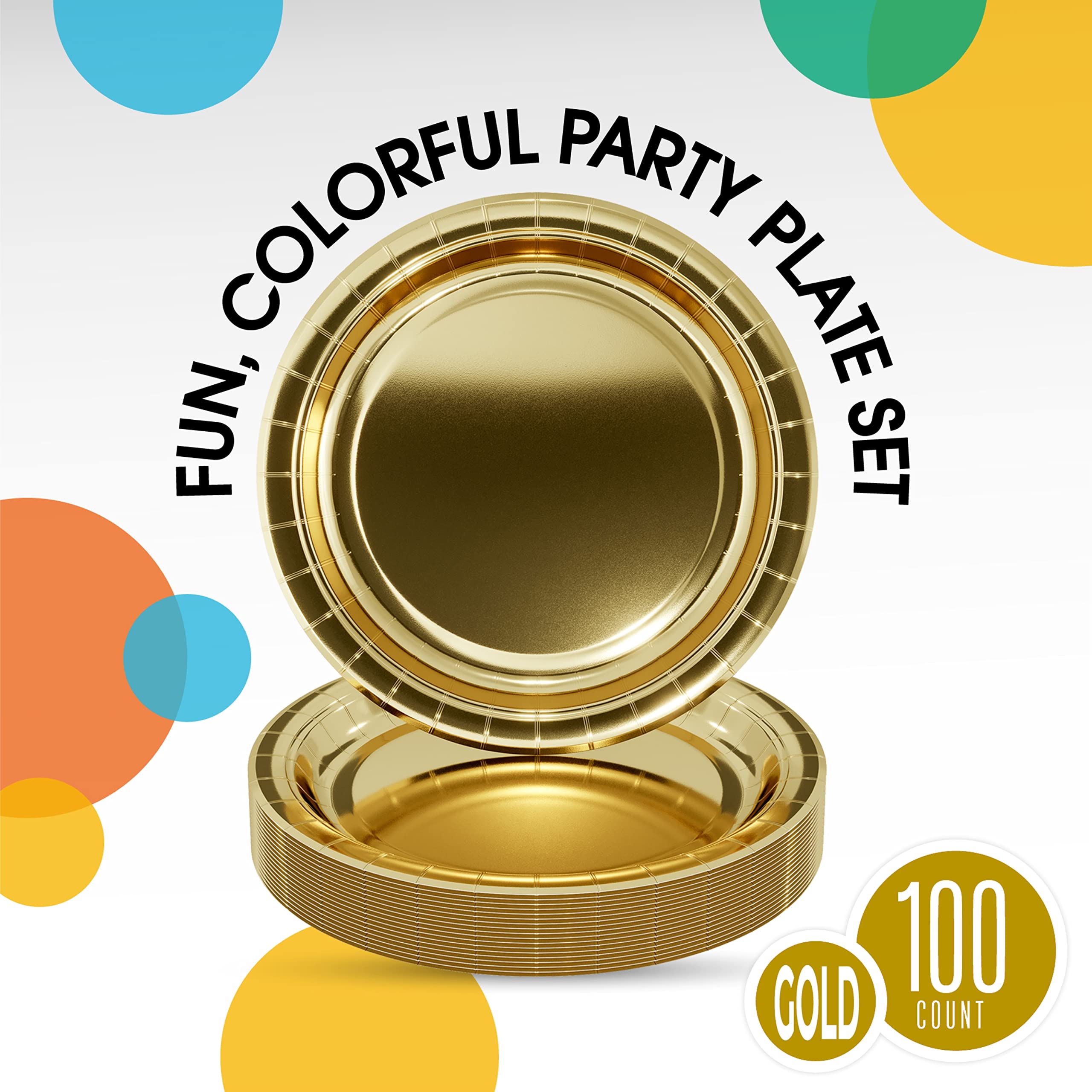 7 In. Reflective Gold Paper Plates | 100 Count