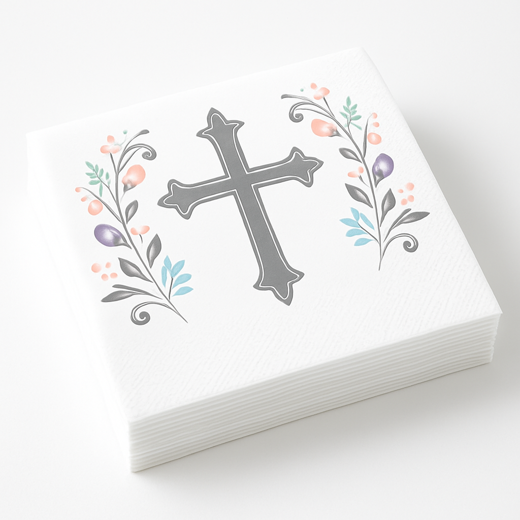 Silver Cross Holy Day Beverage Napkins - 36 Pack - 5 In. X 5 In.