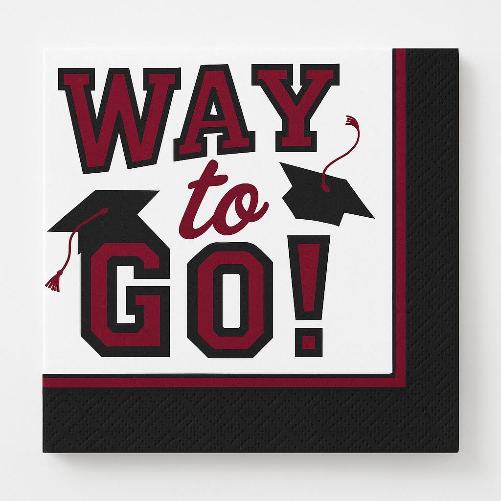 True to Your School "Way to Go!" Maroon Graduation Beverage Napkins, 40-Pack
