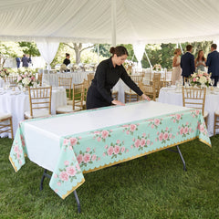 Elegant Mint Floral Wedding Plastic Table Cover