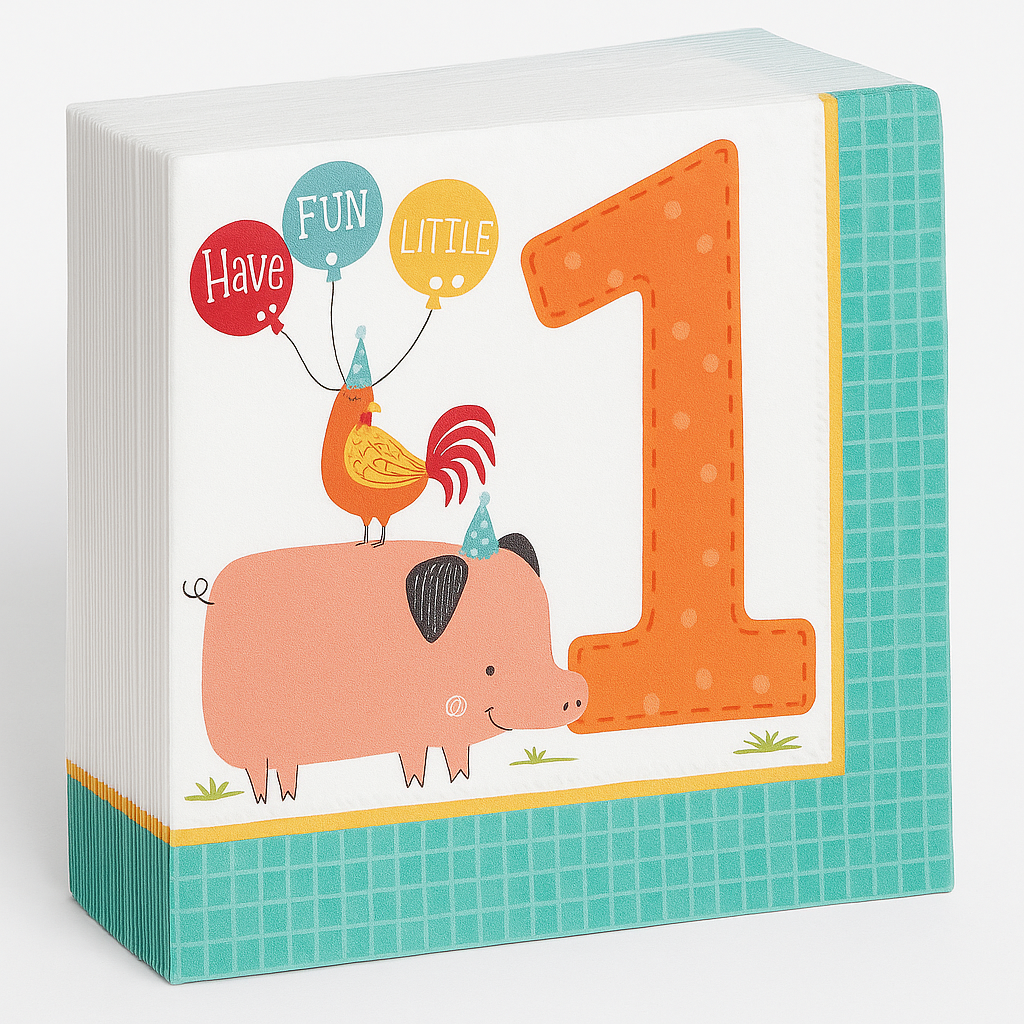 Farm Friends 1st Birthday Party Lunch Napkins - Pack of 36