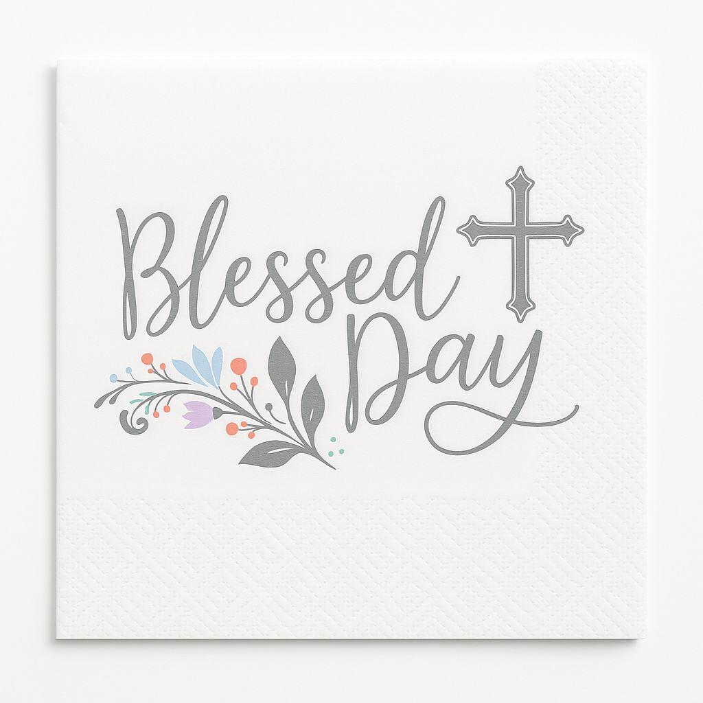 Blessed Day Silver Cross Lunch Napkins - 6.5 In. x 6.5 In. - 36 Pack