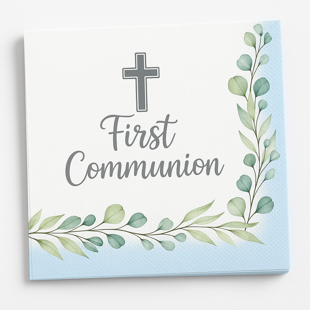 First Communion Blue & White Lunch Napkins - 40 Pack