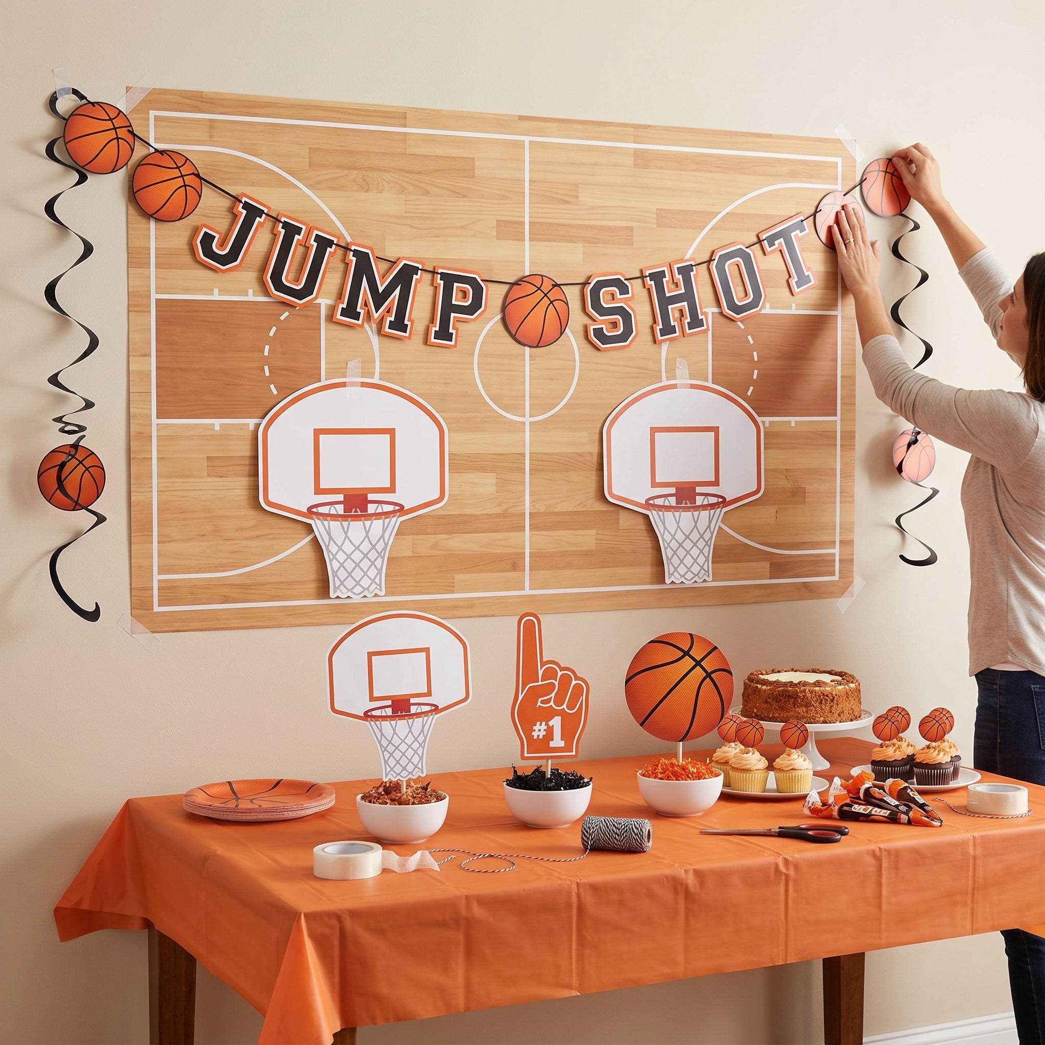Basketball Jump Shot Buffet Decorating Kit - 12-Piece Sports Party Set