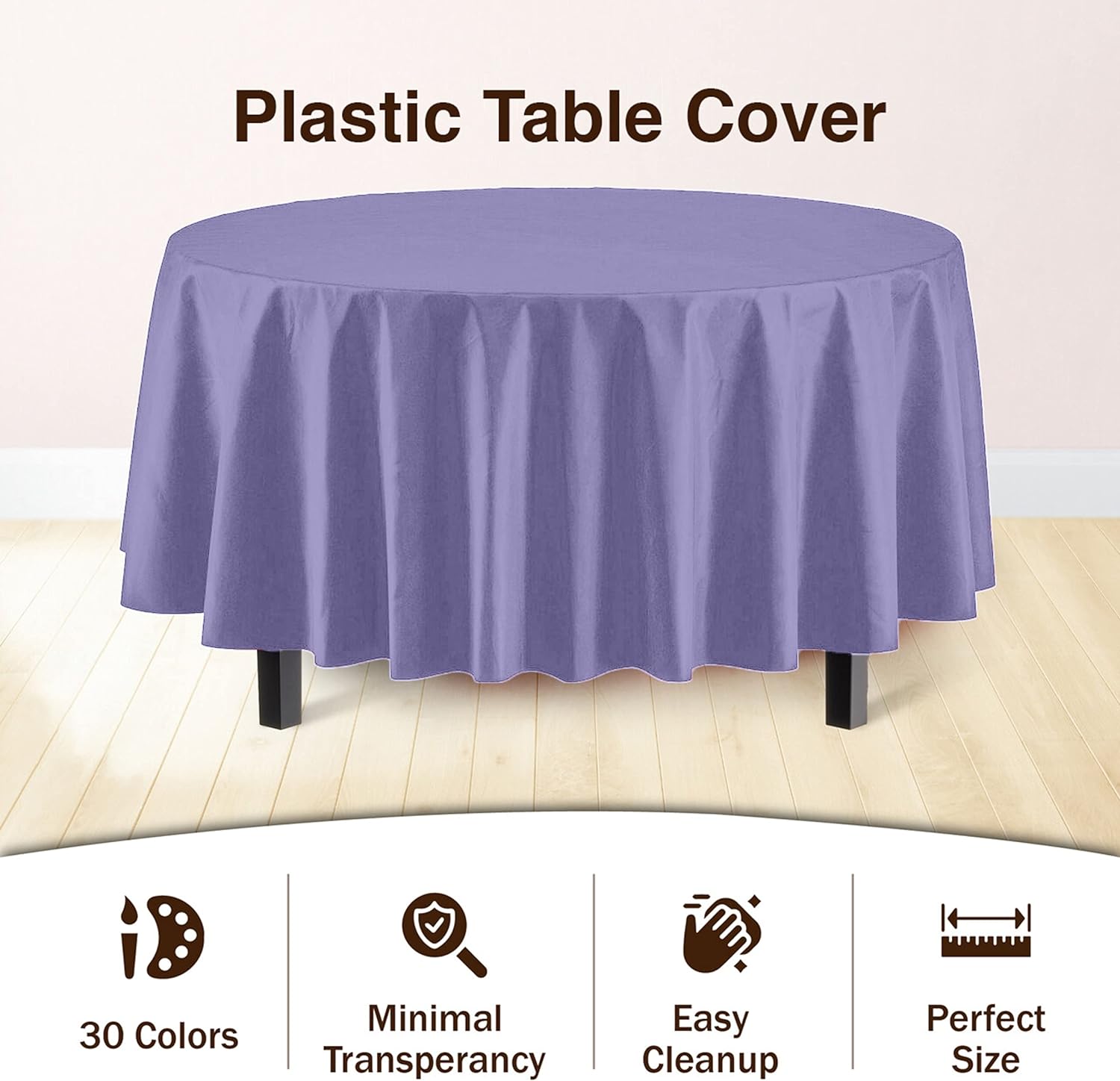 Round Lavender Plastic Table Cover | Case of 48