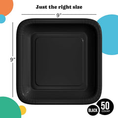 9 In. Black Square Paper Plates - 50 Ct.