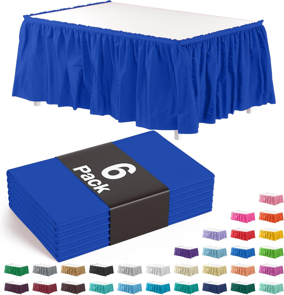 Dark Blue Plastic Table Skirt | 6 Pack