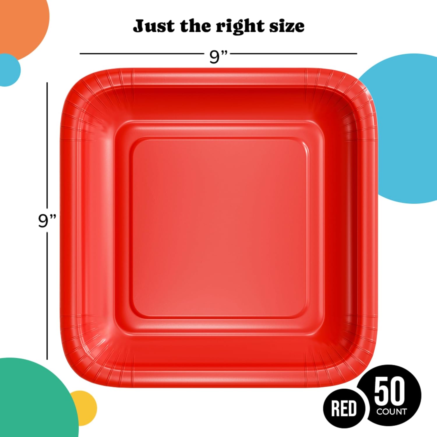 9 In. Red Square Paper Plates - 50 Ct.