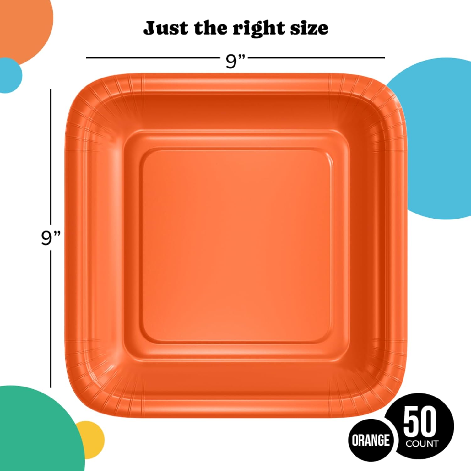 9 In. Orange Square Paper Plates - 50 Ct.