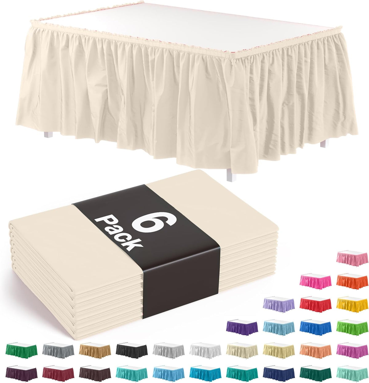 Ivory Plastic Table Skirt | 6 Pack