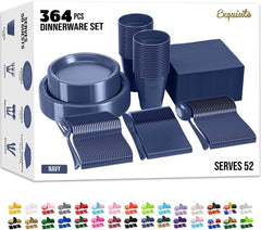 350 Pcs Navy Blue Disposable Tableware Set