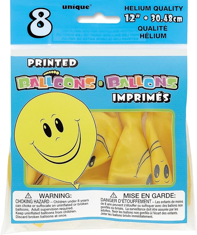 8ct, 12" Yellow Smiley Face Balloon