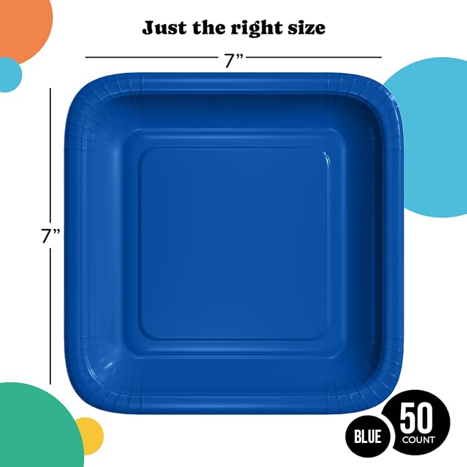 7 In. Dark Blue Square Paper Plates - 50 Ct.