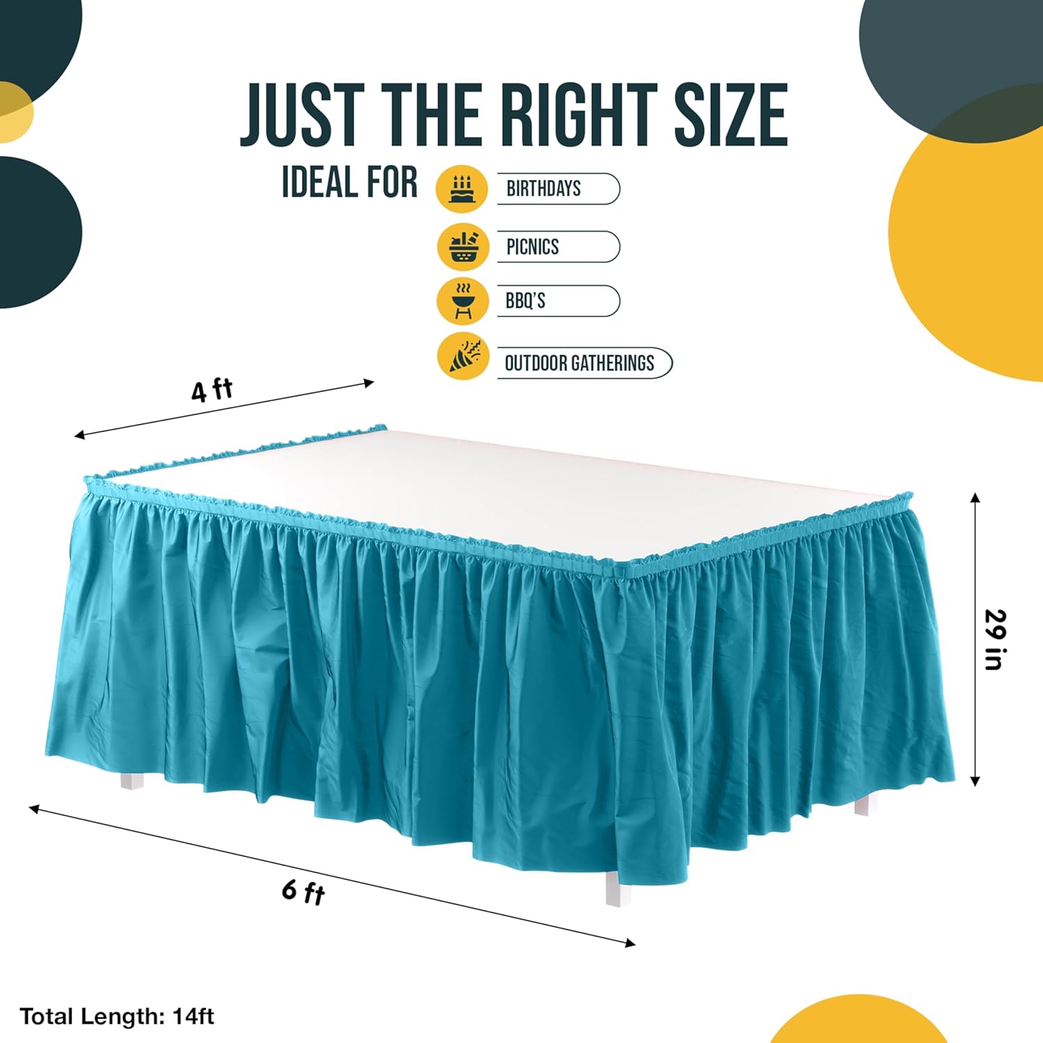 Turquoise Plastic Table Skirt | 6 Pack