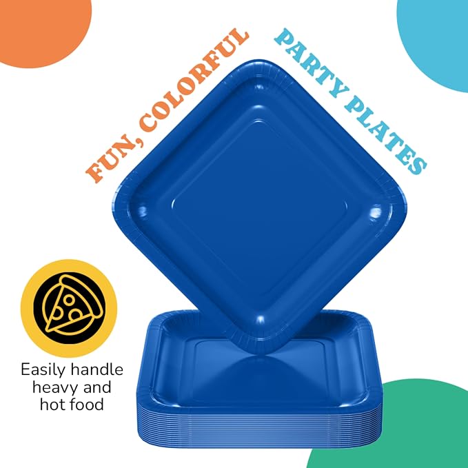 7 In. Dark Blue Square Paper Plates - 50 Ct.