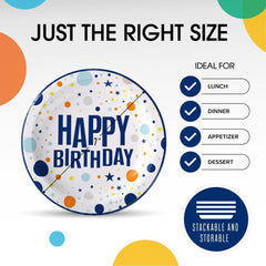 7 In. Blue Birthday Print Paper Plates - 50 Ct.| Case of 20