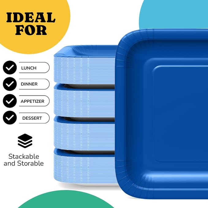 7 In. Dark Blue Square Paper Plates - 50 Ct.