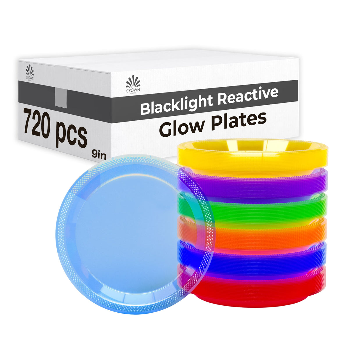 Assorted Neon Glow 9 In. Plates | 720 Count