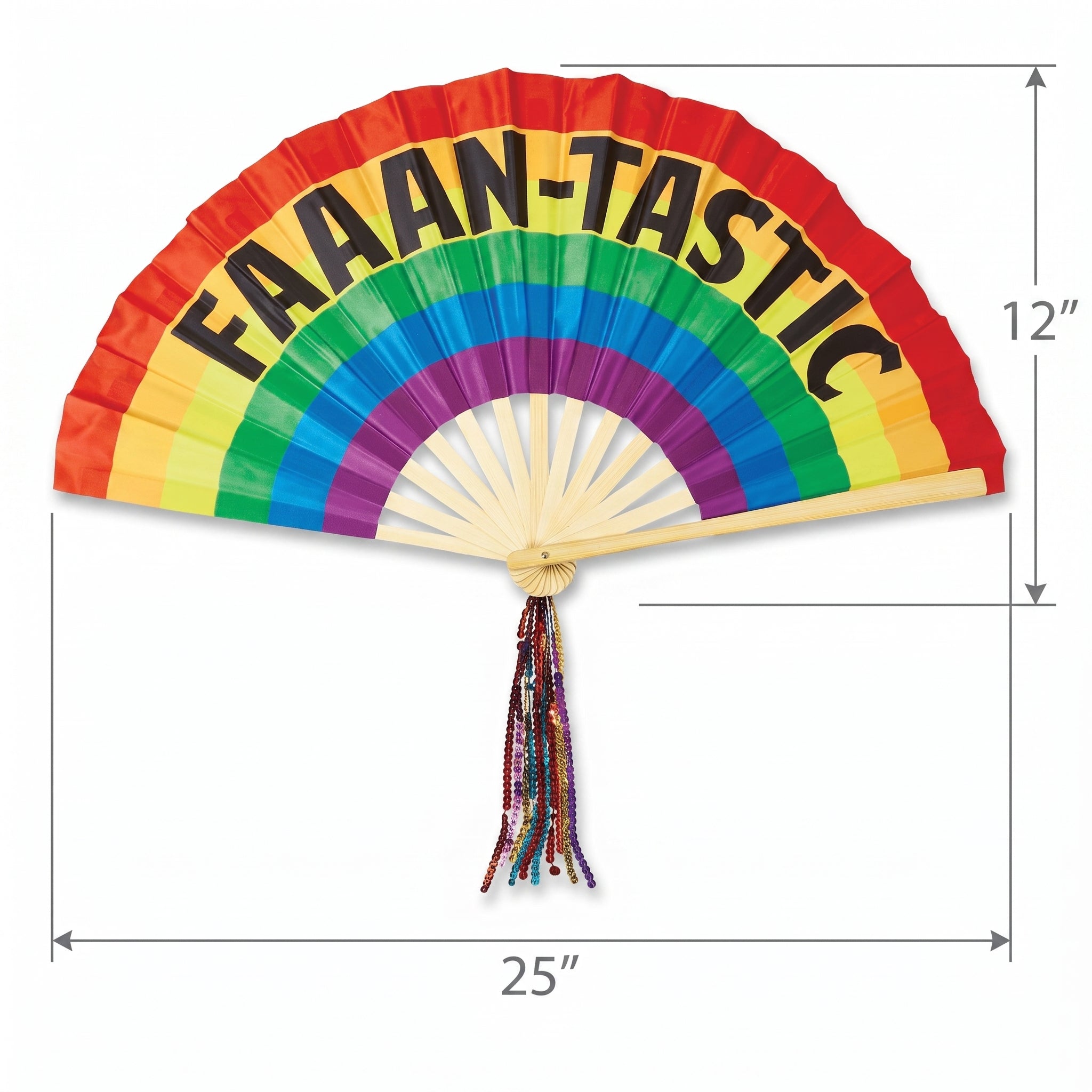 "FAAAN-TASTIC" Pride Rainbow Deluxe Fan with Sequin Tassel