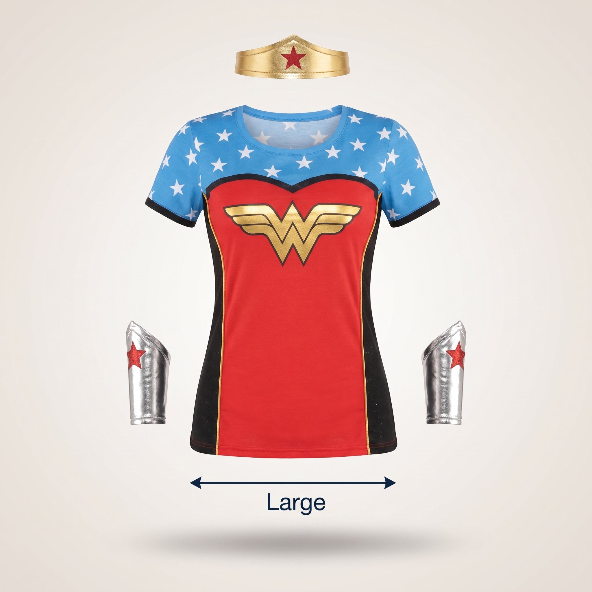Women's Wonder Woman Superhero Costume T-Shirt - Red/Blue Large