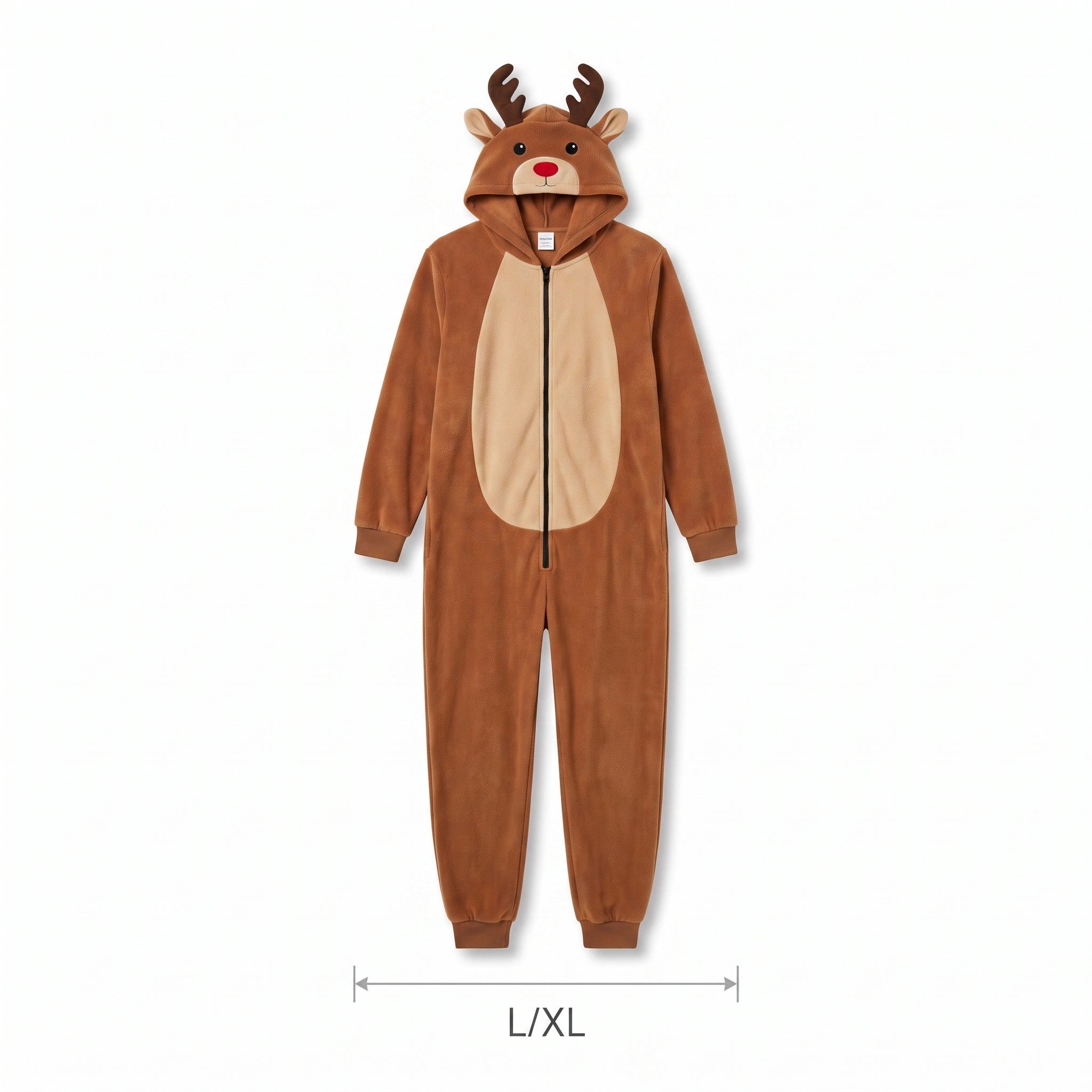 Adult Reindeer Fleece Jumpsuit with Hood - L/XL Size - Adult L/XL