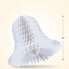 Elegant Honeycomb Wedding Bell Decorations, White, 9-Inch, Set of 2