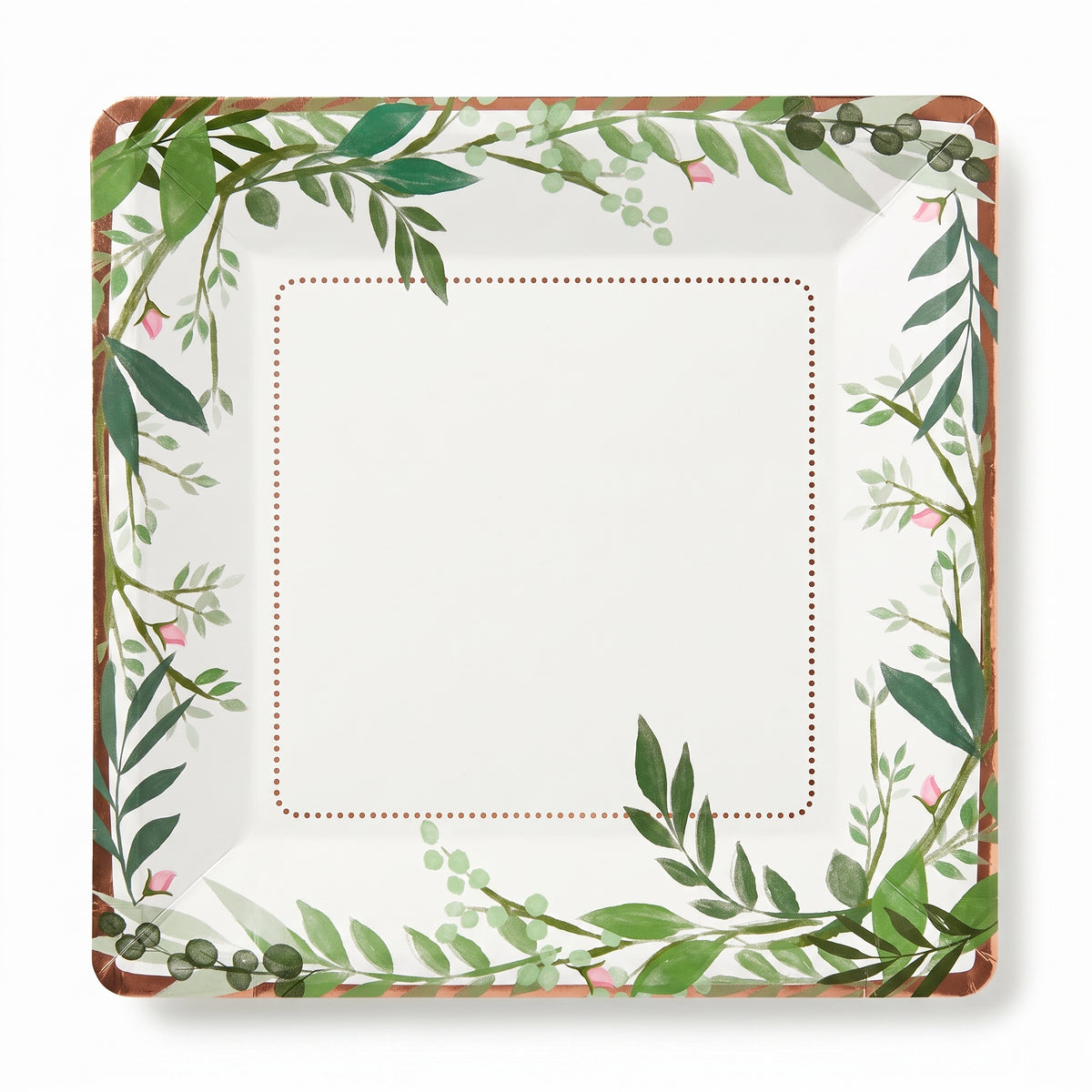 Love & Leaves Metallic Floral Dessert Plates - 7" Square, 8 Pack