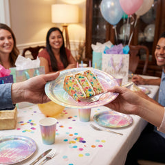 Iridescent Luminous Rainbow Birthday Paper Plates, 7-Inch, 8-Pack