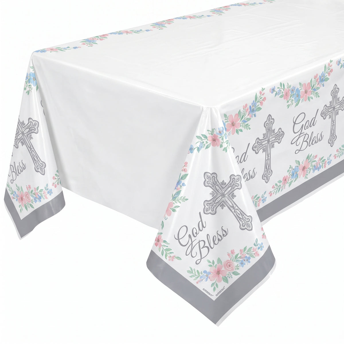 God Bless Holy Day Plastic Table Cover - 54" x 102" Reusable Decoration
