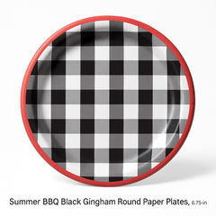 Summer BBQ Black Gingham Round Paper Plates, 6.75-Inch, 20-Count - 6.75 in.