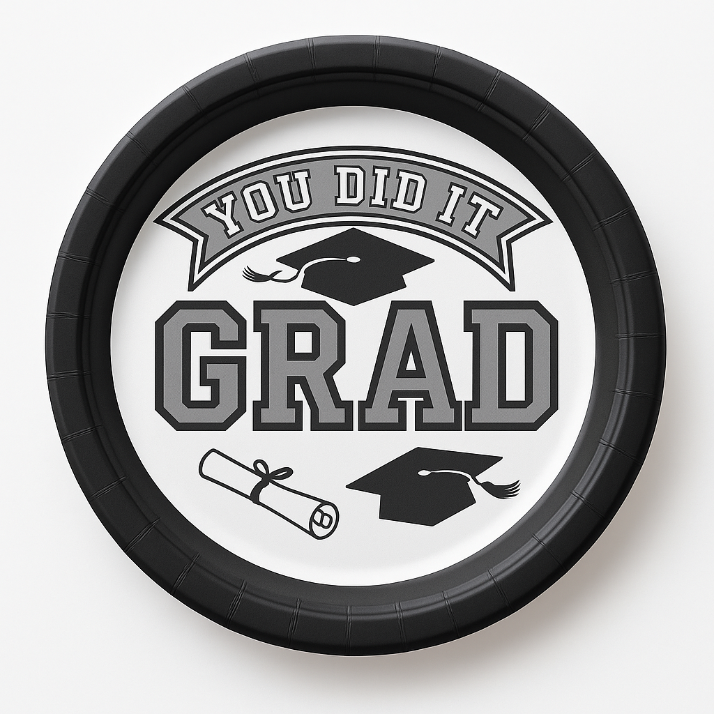 True to Your School Graduation Party Round Plates - Silver, 6.75", 20 Pack