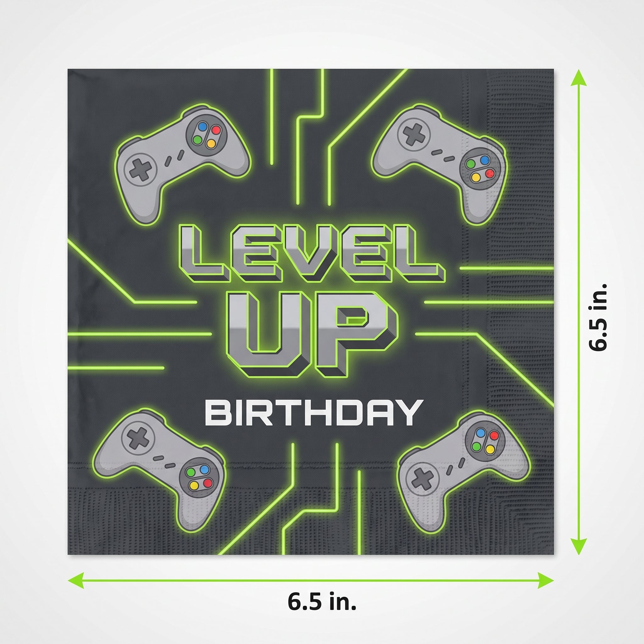 Level Up Birthday Lunch Napkins - 6.5 In. x 6.5 In. - Gaming Theme, 16 Pack
