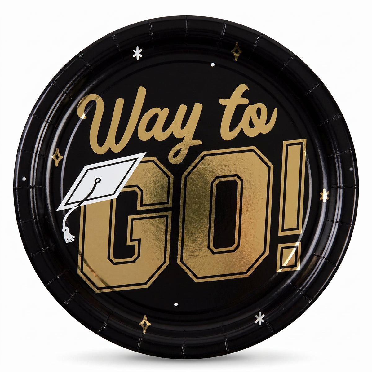 "Way to Go!" Graduation Round Coupe Platter - Black & Gold