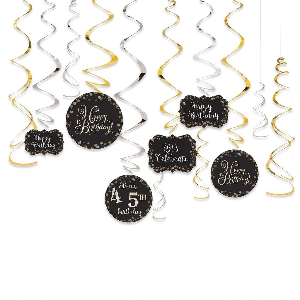 Sparkling Celebration Birthday Swirl Hanging Decorations Kit, Customizable