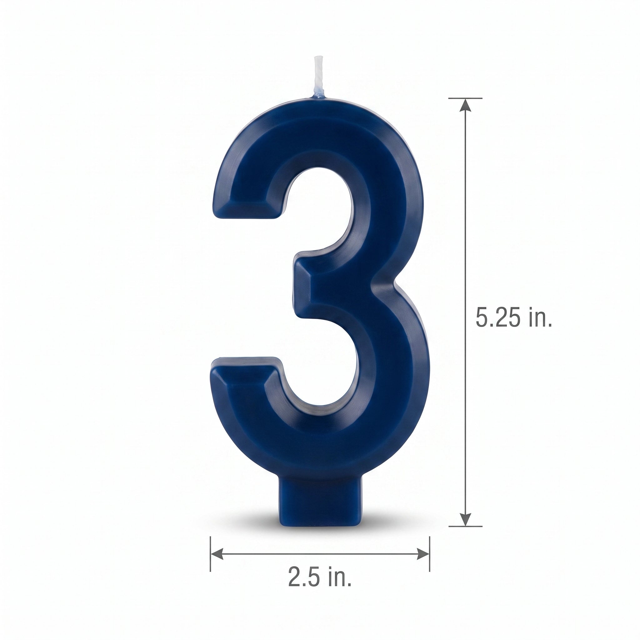 Vibrant Blue Number 3 Birthday Candle, 5.25-inch