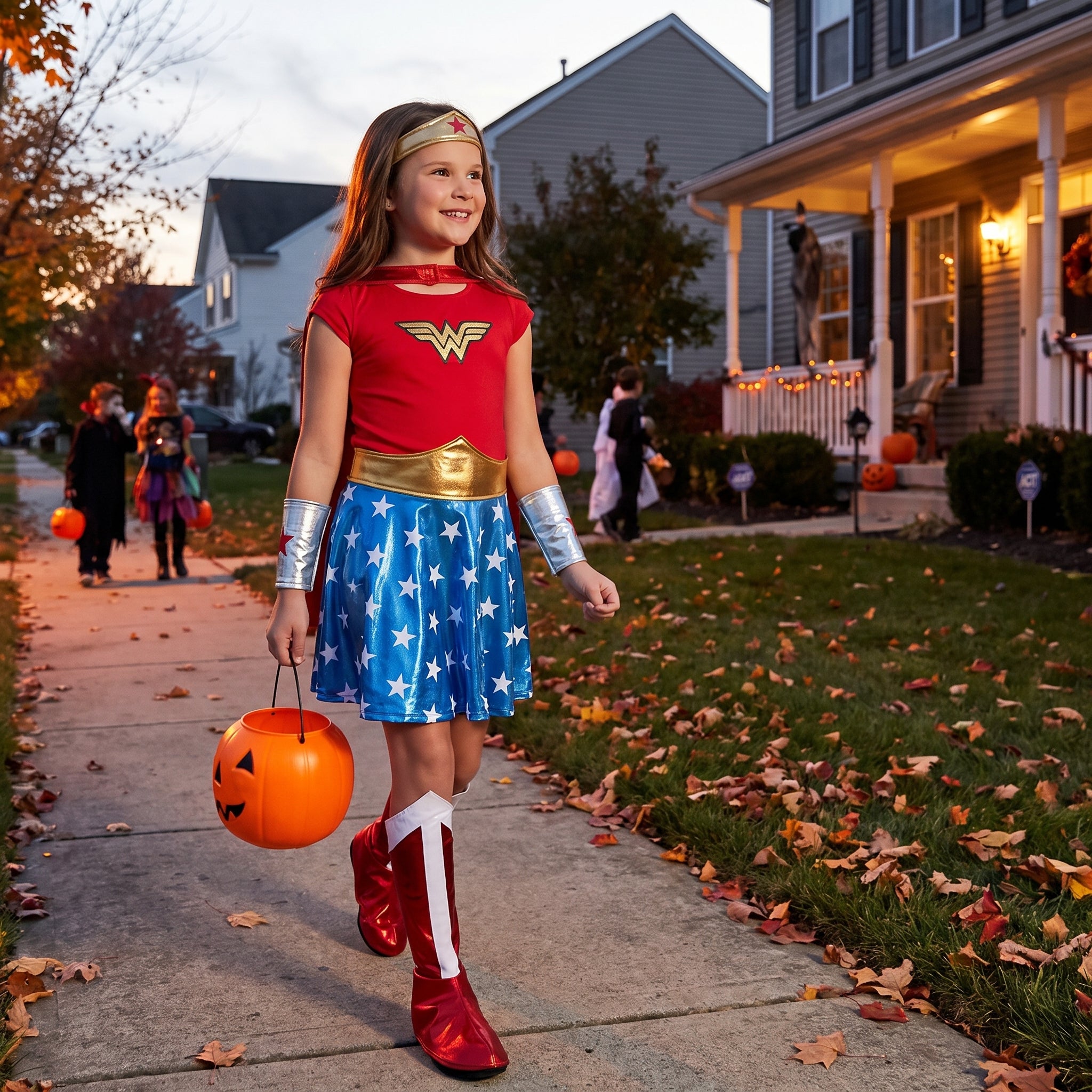 Girls' Wonder Woman Costume with Tiara and Gauntlets