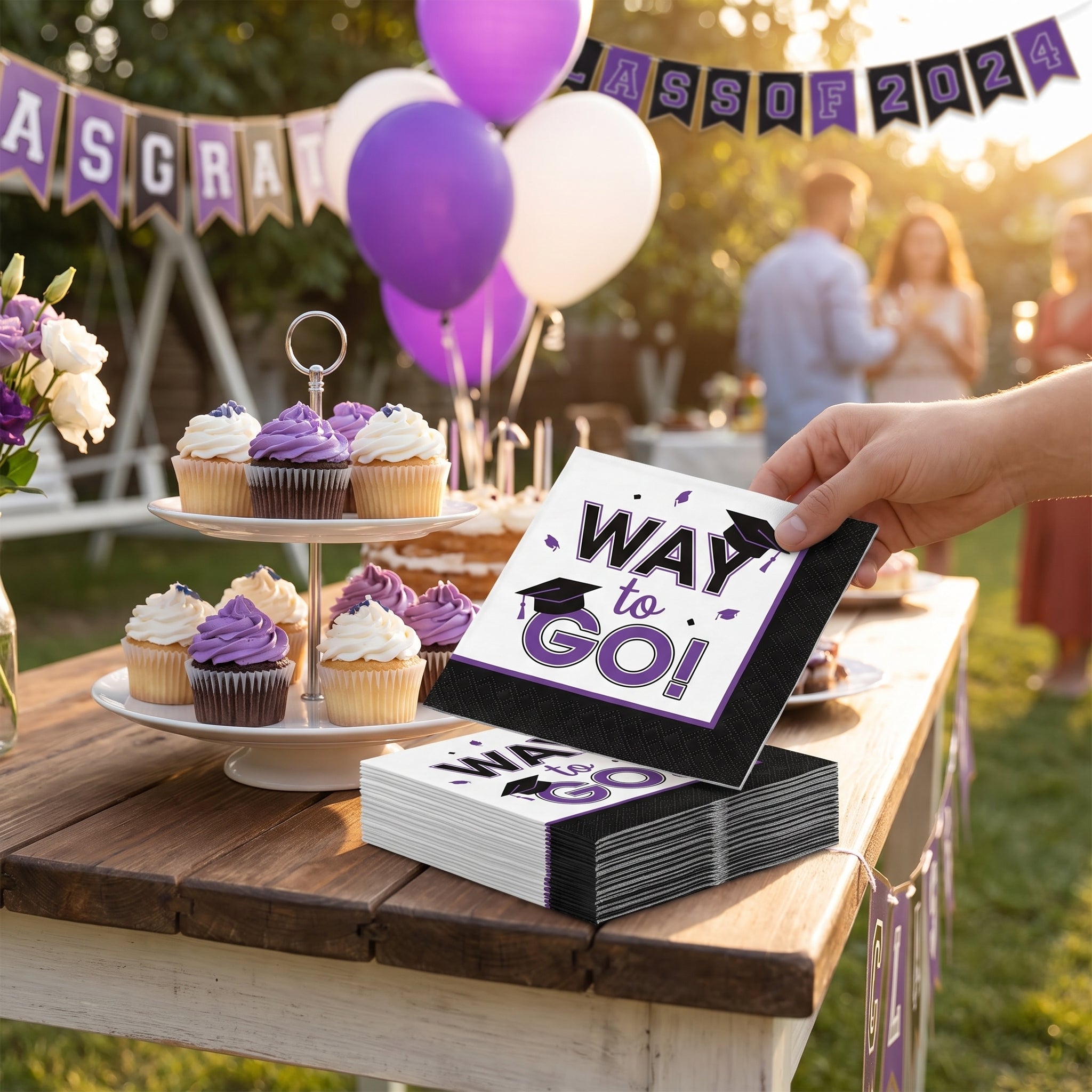 "Way to Go!" Graduation Beverage Napkins - Purple, 40-Pack - 5 In. X 5 In.