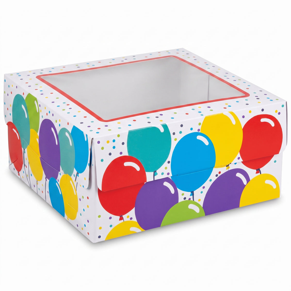 Colorful Birthday Cake Box with Viewing Window, 12"x12"x6"