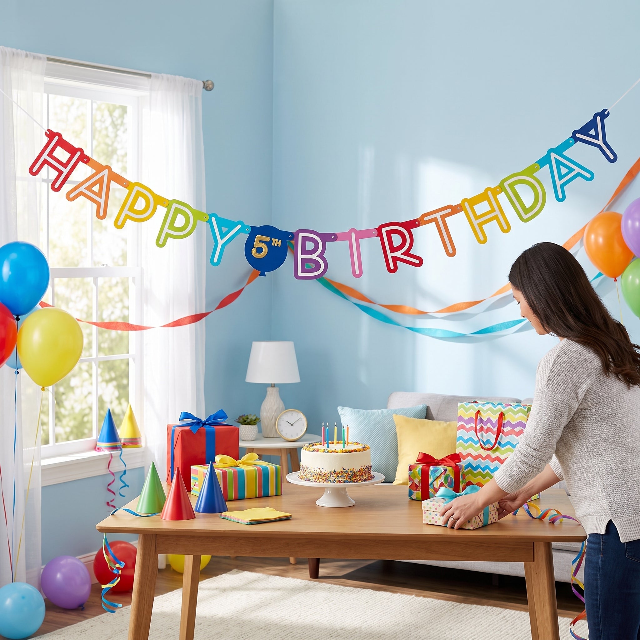 Customizable Rainbow Celebration Birthday Banner