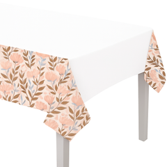 Elegant Rose Gold Floral Plastic Table Cover - 54"x102"
