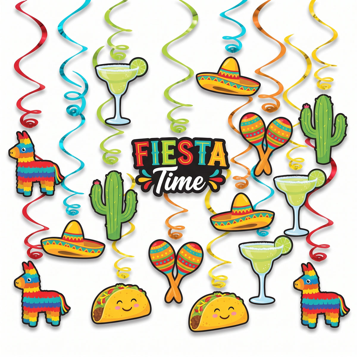 Fiesta Time Swirl Hanging Decorations Set - 30 Pack