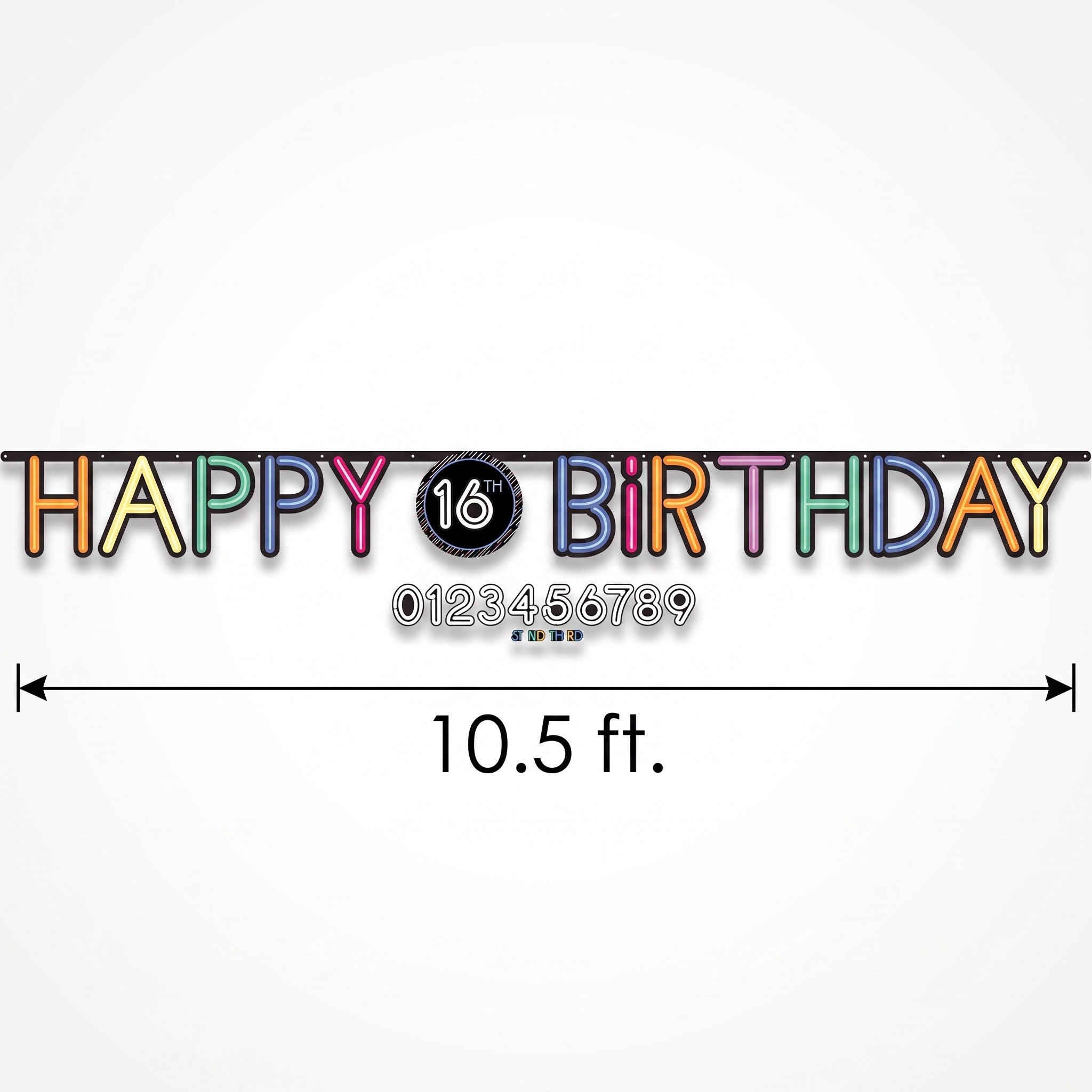 Neon Happy Birthday Banner with Customizable Age