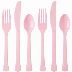 New Pink Heavyweight Plastic Cutlery Set - 24 Pieces