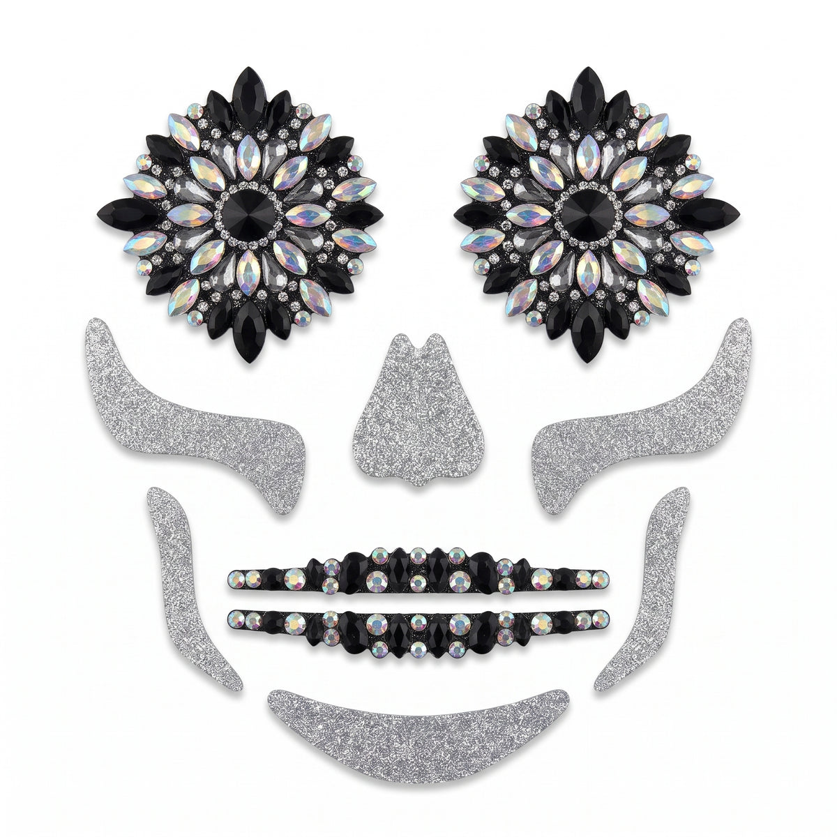 Halloween Skeleton Face Gem Kit - Black and Bone