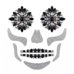 Halloween Skeleton Face Gem Kit - Black and Bone
