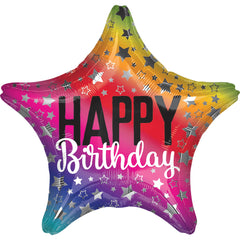 Rainbow Star Birthday Metallic Foil Balloon - 18"