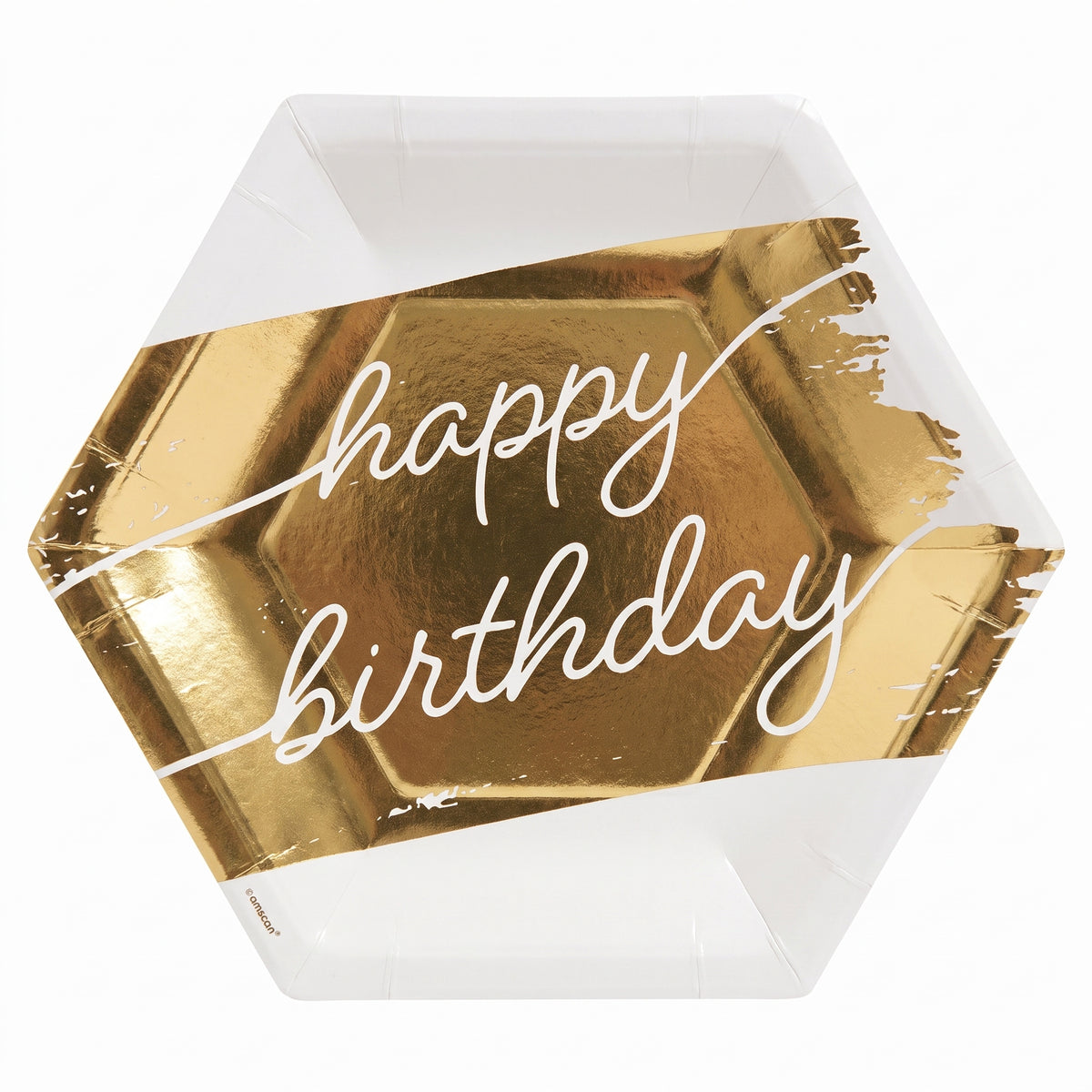 Golden Age Happy Birthday Hexagon Metallic Plates, 7-Inch, 8-Pack