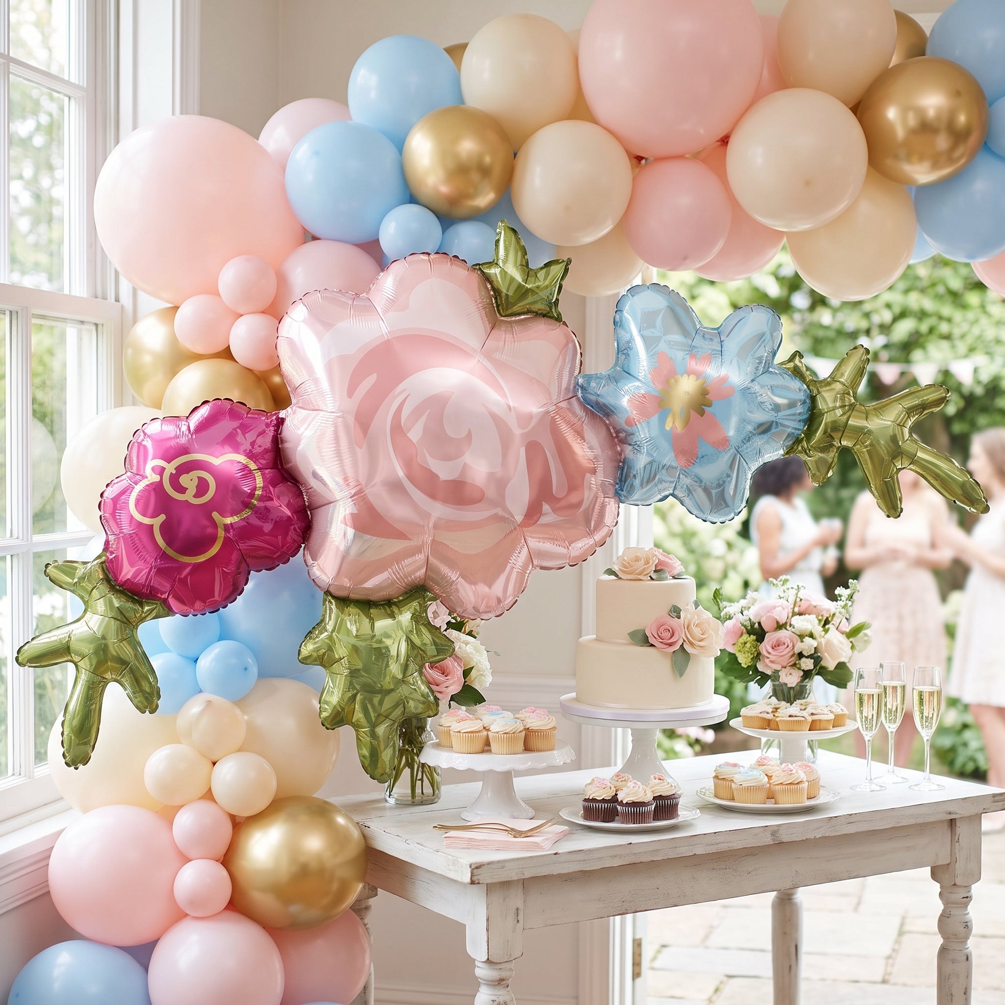 Elegant Pink Flower Foil Balloon Arrangement