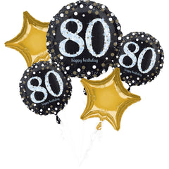 Sparkling 80th Birthday Foil Balloon Bouquet - 5 Piece Set
